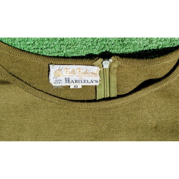 Vintage Olive Green 1960s Wool Off Shoulder Pullover Scoop-Neck Sz10/Med Top EUC - Picture 5 of 5